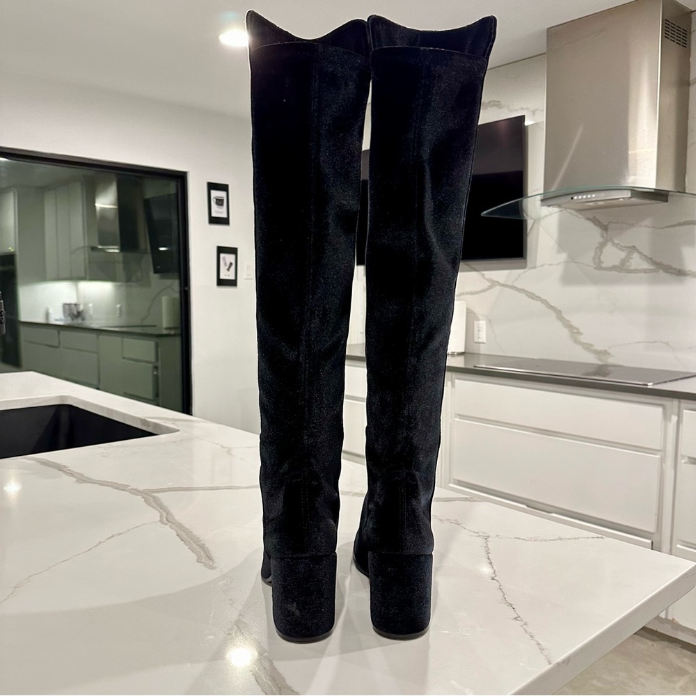 Stuart Weitzman Black Over-the-Knee Block Heel Boots - Picture 6 of 9